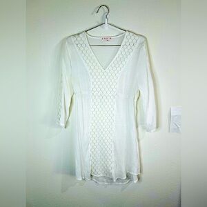 Free 2 Luv White Boho Tunic Dress Size Large - Lightweight & Stretchy